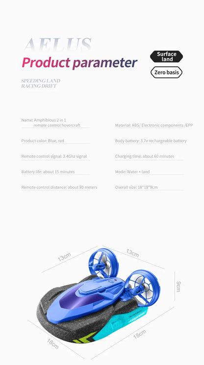 RC speedboat 2 in 1 Remote Control High Speed rc Boat 2.4G Amphibious Hovercraft RC Drift Car Kids Toys Christmas Gifts
