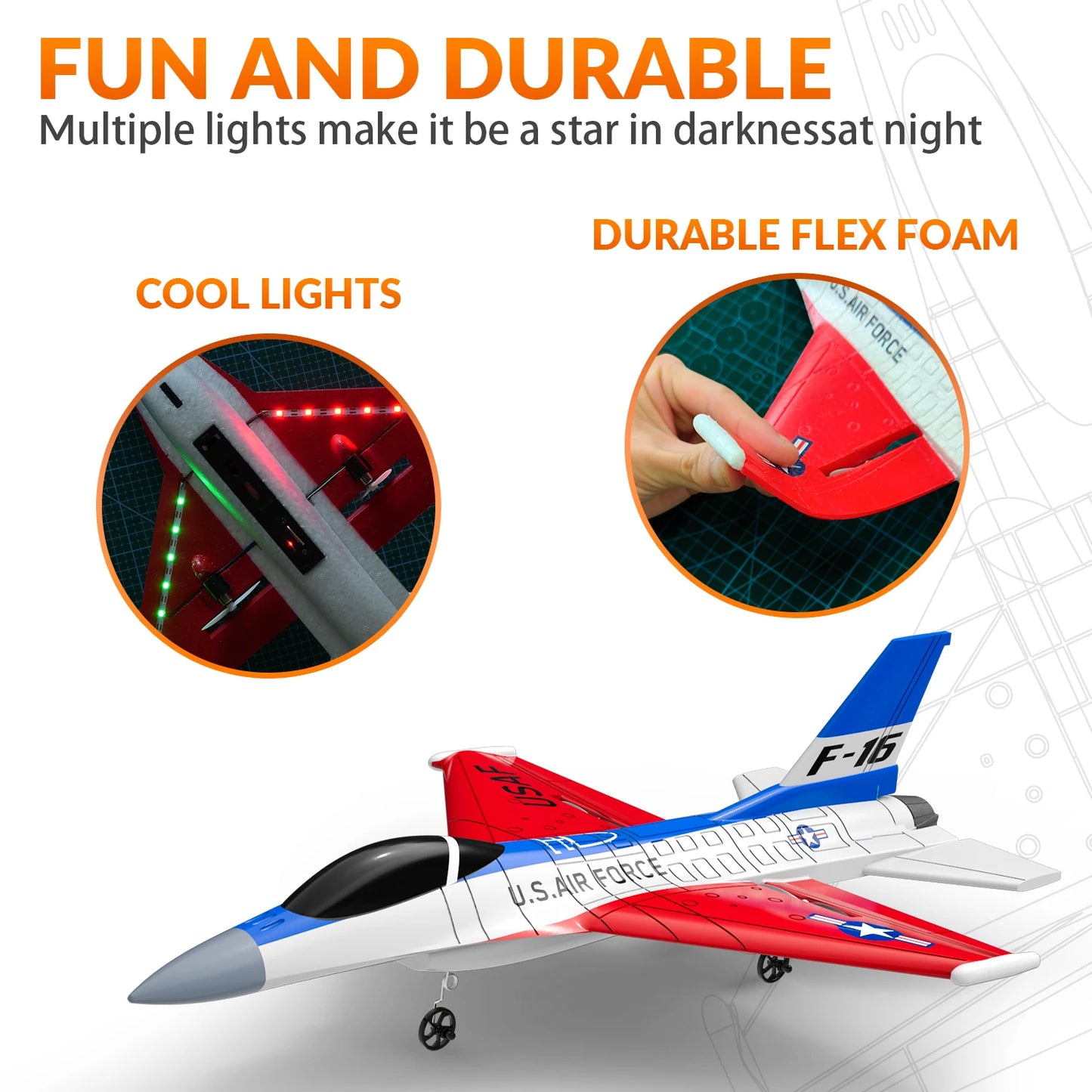 Volantex RC Airplane 2.4Ghz 2CH F16 Falcon With Cool Lights EPP Foam Airplan Gyro Stabilization System For Beginner 762-4RTF