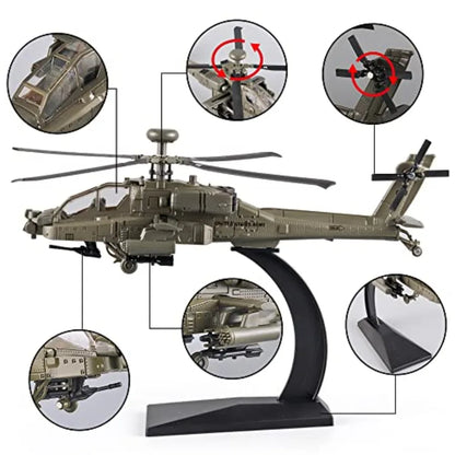 Helicopters for Boys AH-64 Longbow Apache Helicopter Model Airplanes, Diecast Military Attack Helicopter, Model Airplane with L