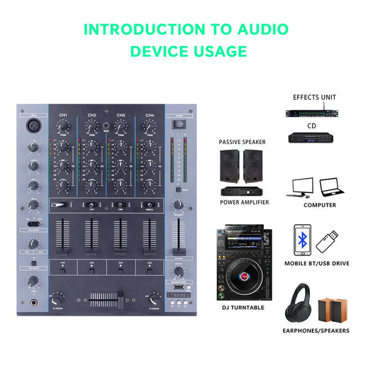 Professional Mini DJ Controller for Club Disco Home Audio Power Mixer Console Mini Speaker Use
