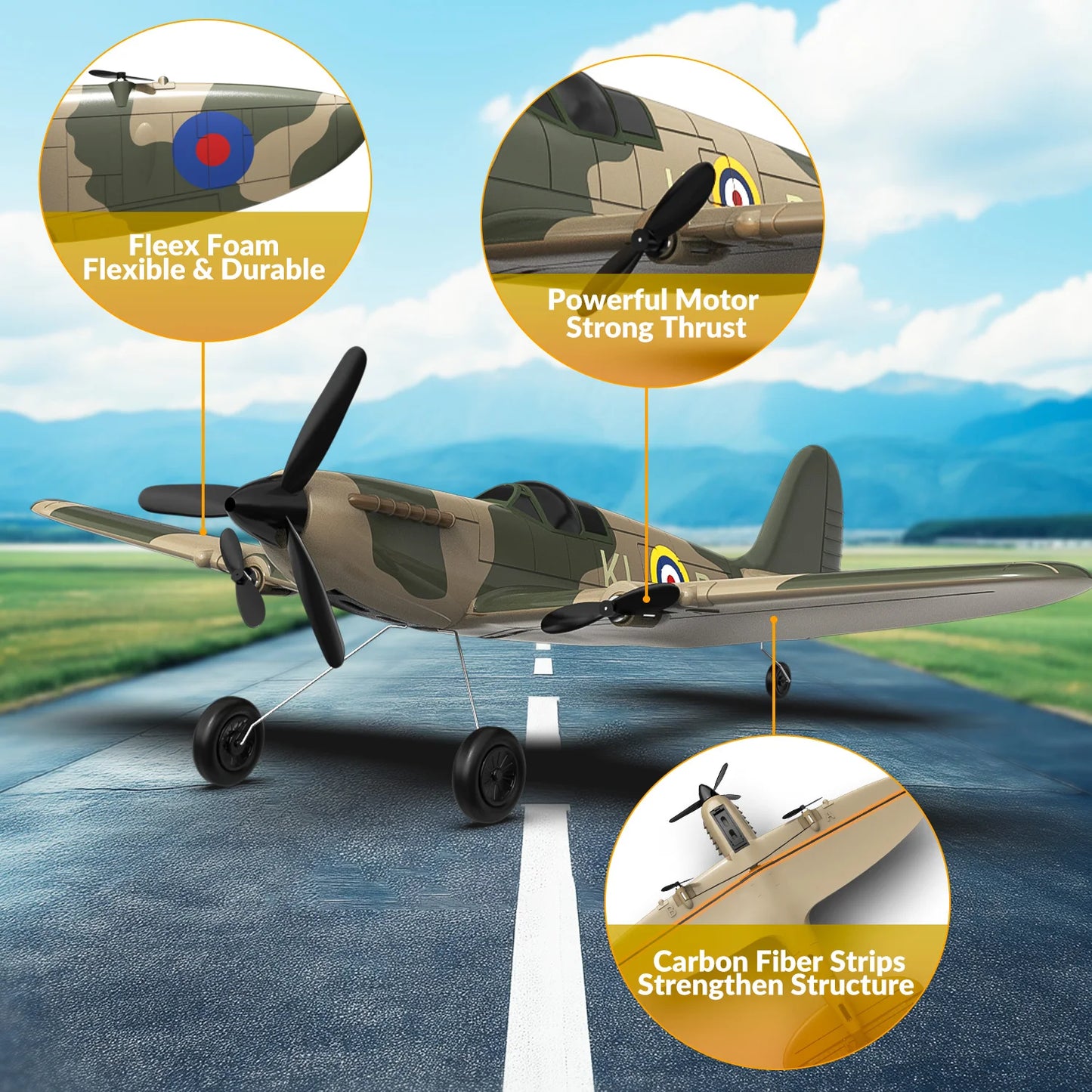 Spitfire RC Plane 2.4G 3CH Gyro Stabilizer Fixed Wing EPP Foam 400MM Wingspan Airplane RTF Fighter for Boys Children