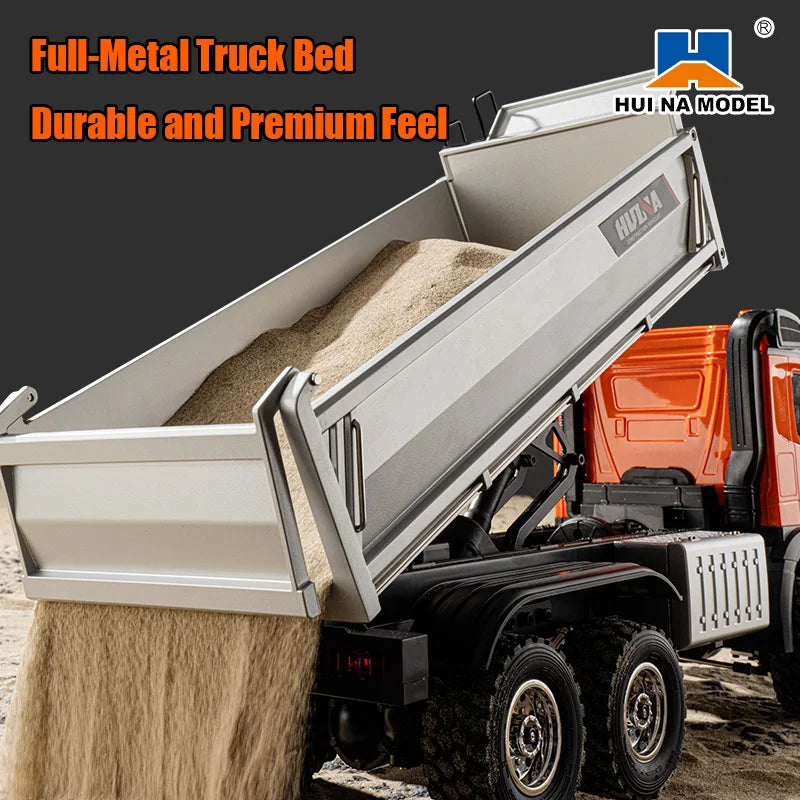 HUINA 1598 1/14 14CH Alloy RC Truck 6WD Remote Control Dump Truck RTR Electric Engineering Transport Vehicle Model Boys Gift