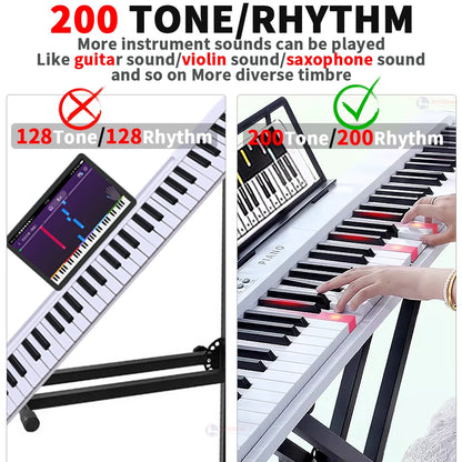 New Folding Piano 88 Keys Midi Musical Keyboard Professional Children's Music Instruments Adult Electronic Portable Synthesizer 61Key White