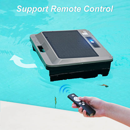Upgraded Y90 Solar Robotic Pool Skimmer Cordless Powered Surface Pool Vacuum Cleaner Dual Charging Option with Remote Control for Pool Cleaning
