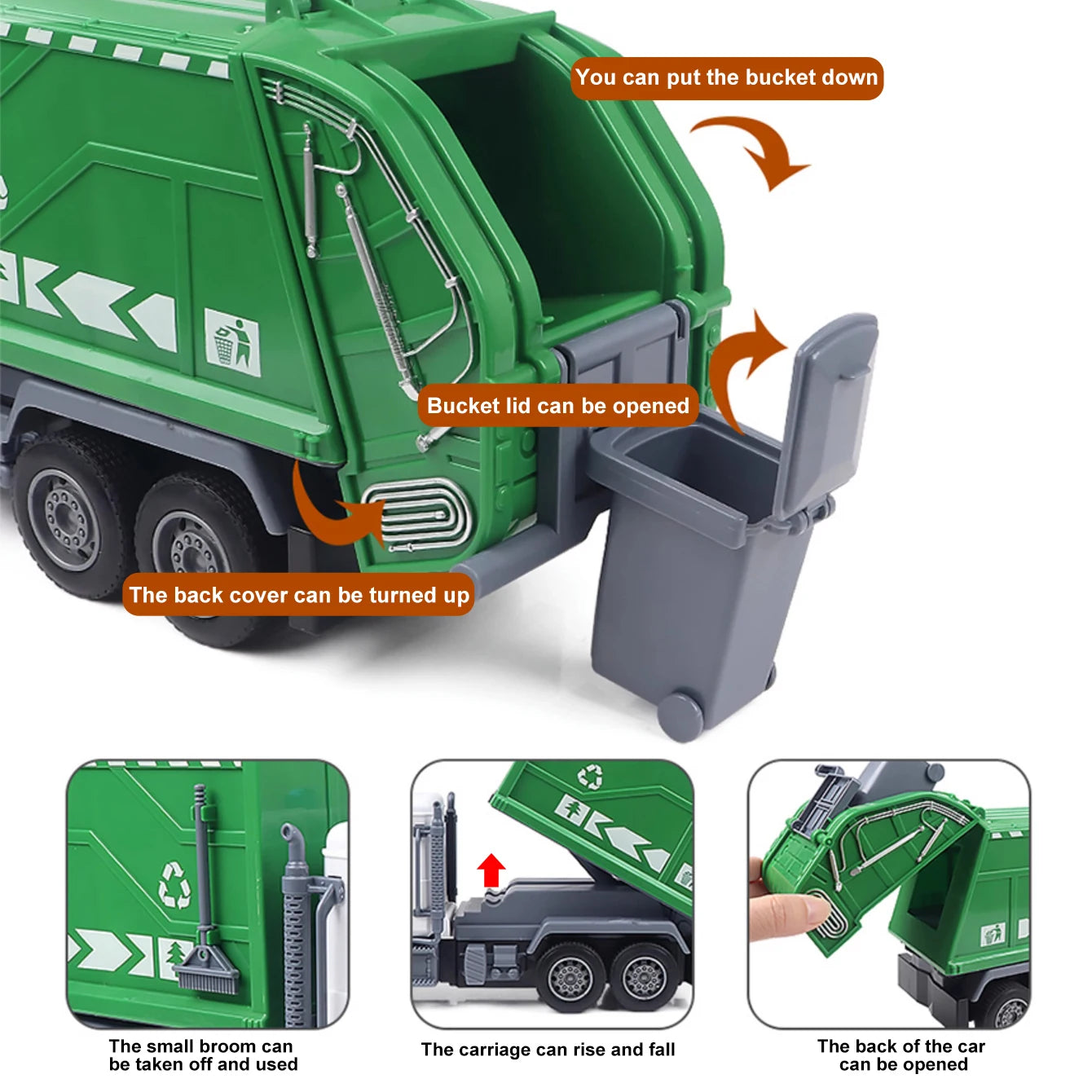 Remote control sanitation vehicle charging children's dump truck toy, RC remote control truck toy with light/sound effects 6 channel Clearing