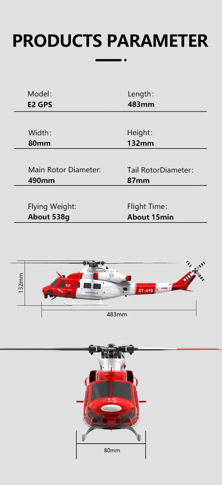 Goosky E2 UH-1Y Blue/White GPS Helicopter - BNF with Carrying Case