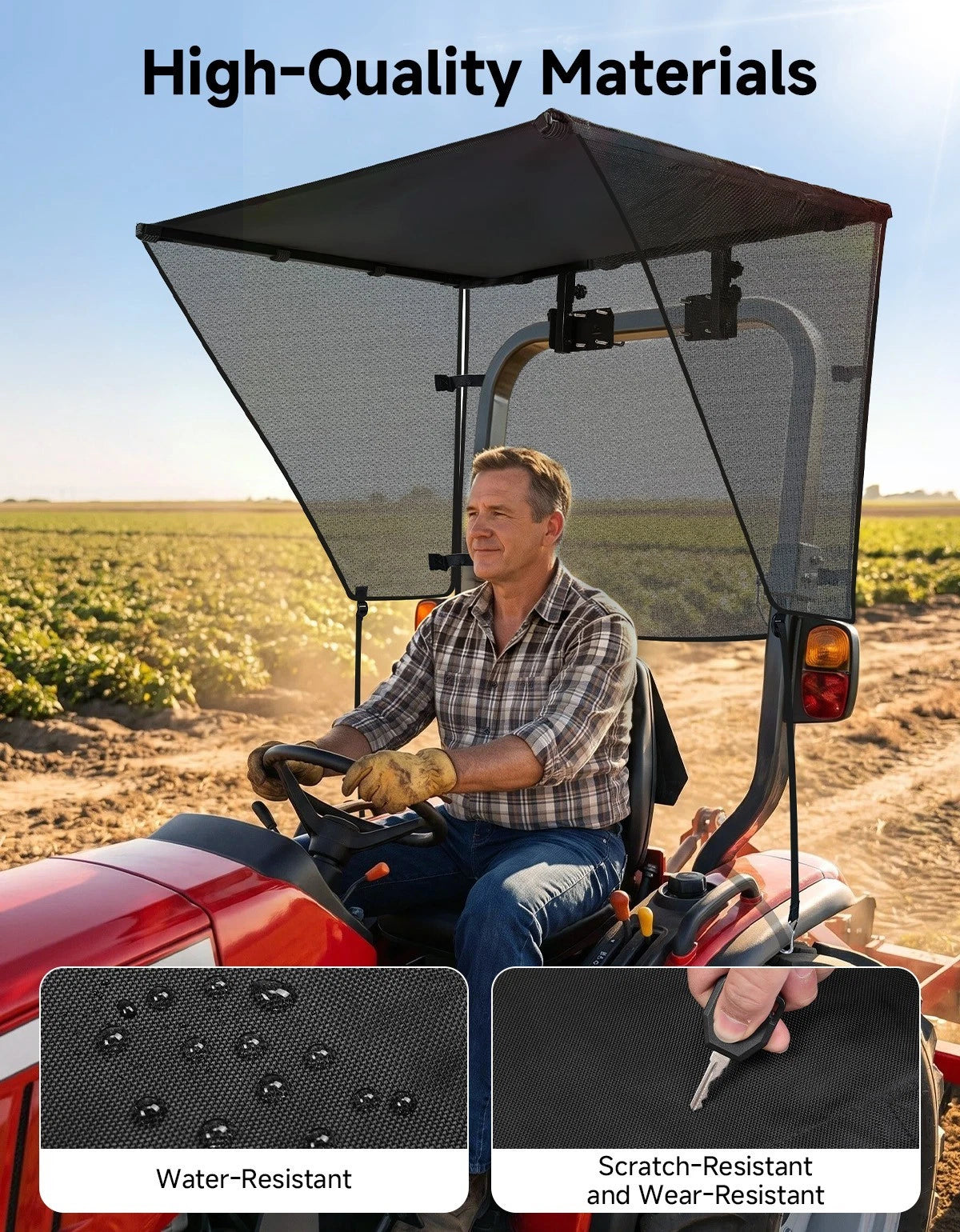 Sun Shade Tractor Canopy Top Mowers For John Deere Kubota 2" x 2" or 2" x 3"ROPS