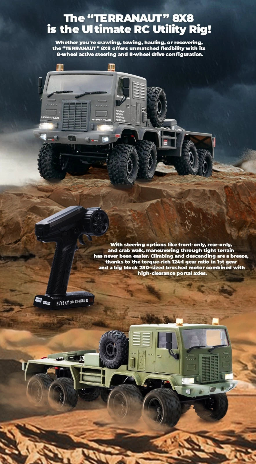 HobbyPlus CR-18P Terranaut 8X8 AWS RC Crawler Gray
